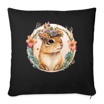 Cute Watercolor Chipmunk Flower Crown Floral Roden - Sofakissenbezug 45 x 45 cm - Schwarz - Vorne