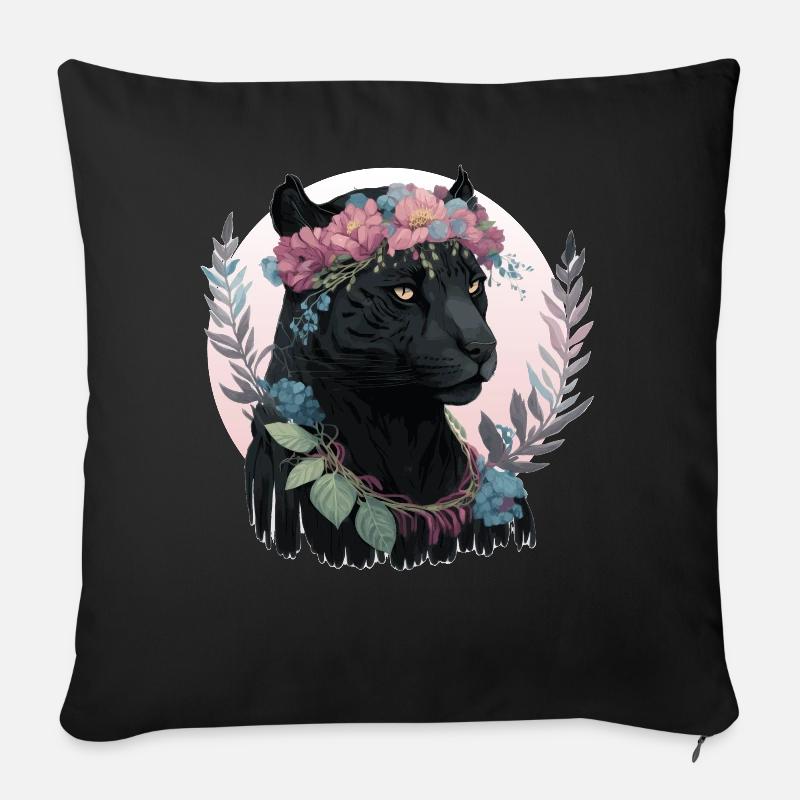 Cute Black Watercolor Panther Flower Crown Boho Ae - Sofakissenbezug 45 x 45 cm - Schwarz