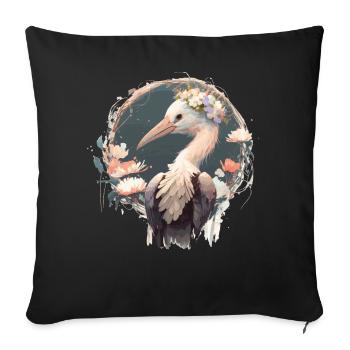 Cute Stork Bird Flower Crown Floral Birds - Sofakissenbezug 45 x 45 cm - Schwarz - Vorne