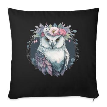 Fang des neiges mignon Fleur Fleur Couronne Oiseaux floraux - Housse de coussin décorative 45 x 45 cm - noir - Devant