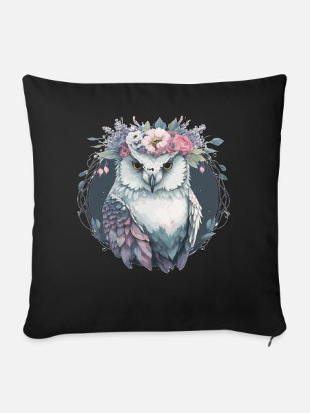 Cute Snow Owl Bird Flower Crown Floral Birds - Sofakissenbezug 45 x 45 cm - Schwarz