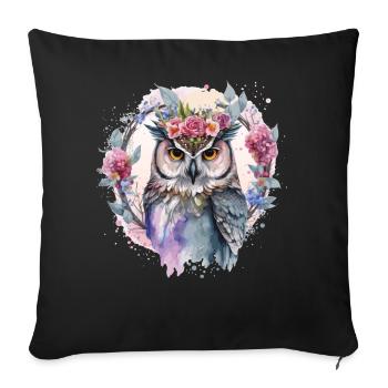 Watercolor Owl Flower Crown Artistic Floral Birds - Sofa pillowcase 17,3'' x 17,3'' (45 x 45 cm) - black - Front