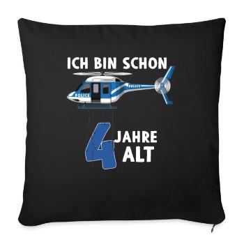 Polizei Hubschrauber 4. Geburtstag - Sofakissenbezug 45 x 45 cm - Schwarz - Vorne