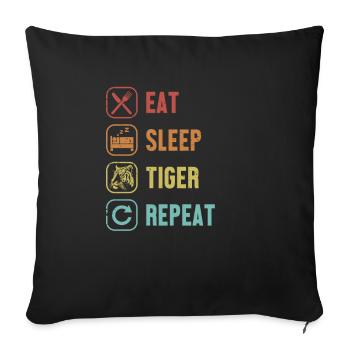 Manger Sommeil Tigre Répéter Chat Sauvage Gros Chat - Housse de coussin décorative 45 x 45 cm - noir - Devant