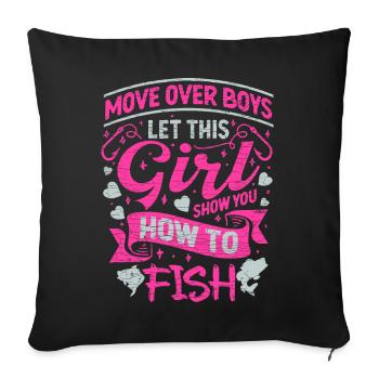 Anglerin Geschenk Angeln Fischen - Sofakissenbezug 45 x 45 cm - Schwarz - Vorne