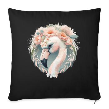 Cute White Flamingo Exotic Bird Flower Crown Tropi - Sofa pillowcase 17,3'' x 17,3'' (45 x 45 cm) - black - Front