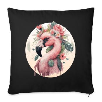 Flamant Rose Oiseau Exotique Fleur Couronne Floral Trop - Housse de coussin décorative 45 x 45 cm - noir - Devant