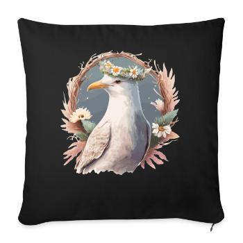 Seagull Bird Flower Crown Floral Seabirds - Sofakissenbezug 45 x 45 cm - Schwarz - Vorne