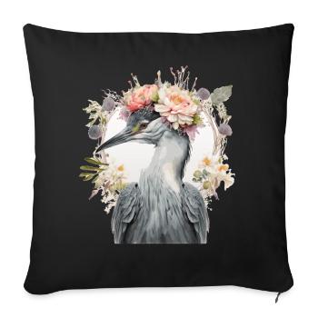 Watercolor Heron Freshwater Bird Flower Crown Flor - Sofa pillowcase 17,3'' x 17,3'' (45 x 45 cm) - black - Front