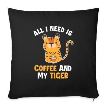 Coffee and my Tiger King Tiger Wildcat - Sofa pillowcase 17,3'' x 17,3'' (45 x 45 cm) - black - Front