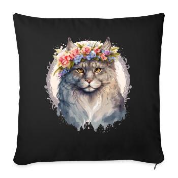 Mignon Chat Sibérien Fleur Couronne Chats Chaton Pet Chaton - Housse de coussin décorative 45 x 45 cm - noir - Devant