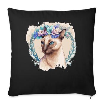 Cute Siamese Cat Flower Crown Cats Pet Kitten - Sofakissenbezug 45 x 45 cm - Schwarz - Vorne