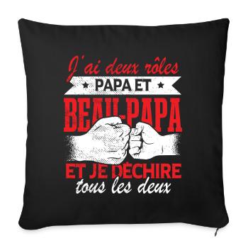 Cadeau Beau-Papa Beau-Père Fête des Pères Famille - Housse de coussin décorative 45 x 45 cm - noir - Devant