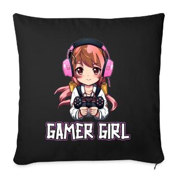 Gaming Konsole PC Zockerin Mädchen Gamer Girl - Sofakissenbezug 45 x 45 cm - Schwarz - Vorne