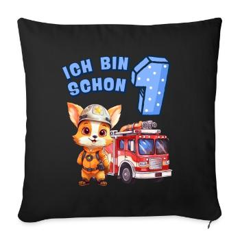 1. Geburtstag Jungen Fuchs Feuerwehrauto 1 Jahr - Sofakissenbezug 45 x 45 cm - Schwarz - Vorne