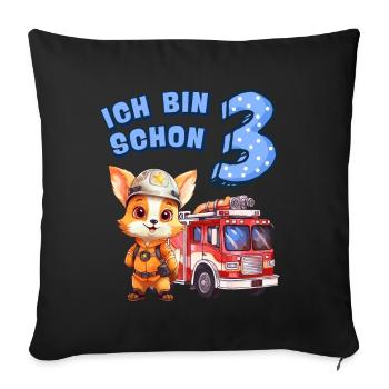 3. Geburtstag Jungen Fuchs Feuerwehrauto 3 Jahre - Sofakissenbezug 45 x 45 cm - Schwarz - Vorne