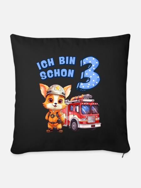 3. Geburtstag Jungen Fuchs Feuerwehrauto 3 Jahre - Sofakissenbezug 45 x 45 cm - Schwarz