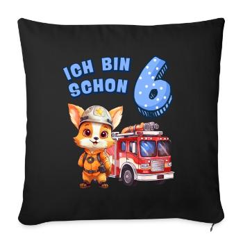 6. Geburtstag Jungen Fuchs Feuerwehrauto 6 Jahre - Sofakissenbezug 45 x 45 cm - Schwarz - Vorne