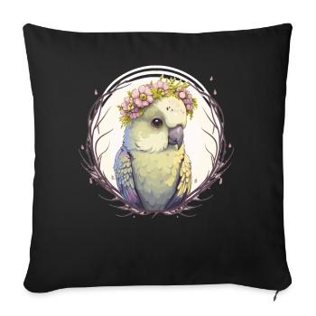 Artistic Watercolor Parakeet Bird Flower Crown Pet - Sofa pillowcase 17,3'' x 17,3'' (45 x 45 cm) - black - Front