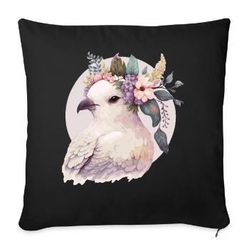 Mignon pigeon blanc pigeon oiseau couronne couronne oiseaux de compagnie - Housse de coussin décorative 45 x 45 cm - noir - Devant