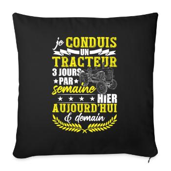 Fermier Paysan Tracteur Dicton Agriculture - Housse de coussin décorative 45 x 45 cm - noir - Devant