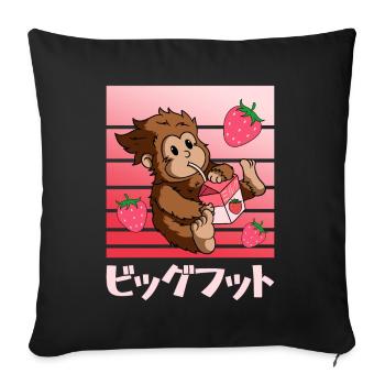 Milkshake aux fraises Bigfoot Kawaii - Housse de coussin décorative 45 x 45 cm - noir - Devant