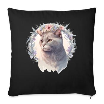 Cute British Shorthair Cat Flower Crown Cats Pet K - Sofa pillowcase 17,3'' x 17,3'' (45 x 45 cm) - black - Front