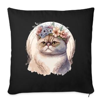 Mignon exotique Chat Chat Fleur Couronne Chats Pet Ki - Housse de coussin décorative 45 x 45 cm - noir - Devant