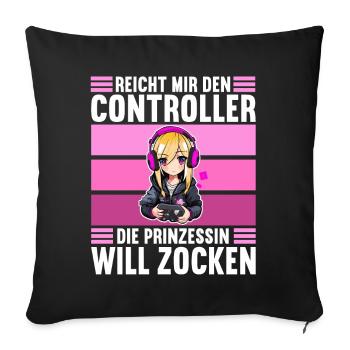 Gaming Konsole PC Zockerin Mädchen Gamer Girl - Sofakissenbezug 45 x 45 cm - Schwarz - Vorne