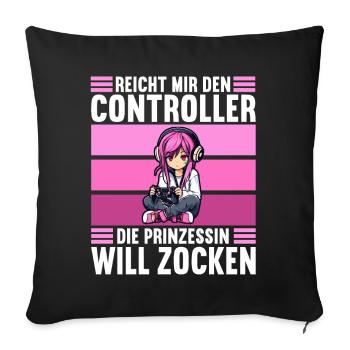 Gaming Konsole PC Zockerin Mädchen Gamer Girl - Sofakissenbezug 45 x 45 cm - Schwarz - Vorne