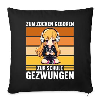 Gaming Konsole PC Zockerin Mädchen Gamer Girl - Sofakissenbezug 45 x 45 cm - Schwarz - Vorne
