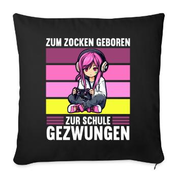Gaming Konsole PC Zockerin Mädchen Gamer Girl - Sofakissenbezug 45 x 45 cm - Schwarz - Vorne