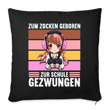 Gaming Konsole PC Zockerin Mädchen Gamer Girl - Sofakissenbezug 45 x 45 cm - Schwarz - Vorne