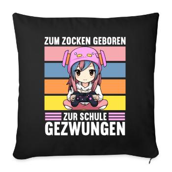 Gaming Konsole PC Zockerin Mädchen Gamer Girl - Sofakissenbezug 45 x 45 cm - Schwarz - Vorne