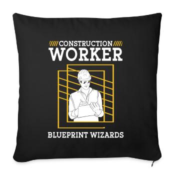 Bauarbeiter Ouvrier de la construction Blueprint Wizards - Housse de coussin décorative 45 x 45 cm - noir - Devant