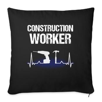 Artisanat de battement de cœur de travailleur de la construction - Housse de coussin décorative 45 x 45 cm - noir - Devant