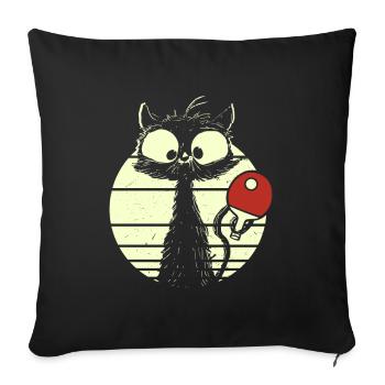 Chat joueur de tennis de table - Housse de coussin décorative 45 x 45 cm - noir - Devant