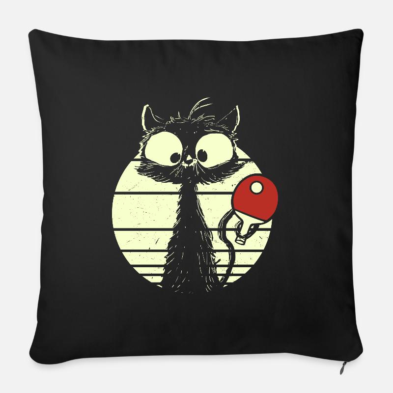 Tischtennispieler Katze - Sofakissenbezug 45 x 45 cm - Schwarz