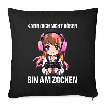 Gaming Konsole PC Zockerin Mädchen Gamer Girl - Sofakissenbezug 45 x 45 cm - Schwarz - Vorne