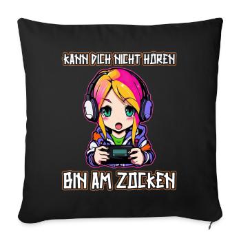 Gaming Konsole PC Zockerin Mädchen Gamer Girl - Sofakissenbezug 45 x 45 cm - Schwarz - Vorne