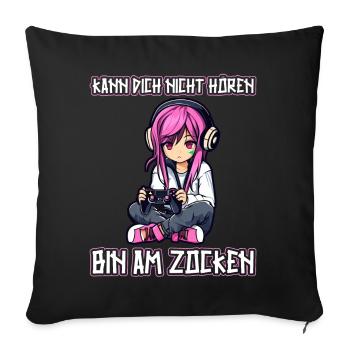 Gaming Konsole PC Zockerin Mädchen Gamer Girl - Sofakissenbezug 45 x 45 cm - Schwarz - Vorne