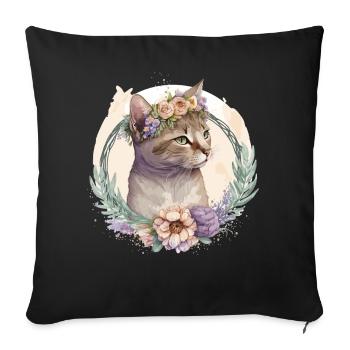 Cute American Shorthair Cat Flower Crown Cats Pet - Sofa pillowcase 17,3'' x 17,3'' (45 x 45 cm) - black - Front
