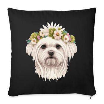 Cute Maltese Flower Crown Pet Dog Breed Floral Pup - Sofa pillowcase 17,3'' x 17,3'' (45 x 45 cm) - black - Front