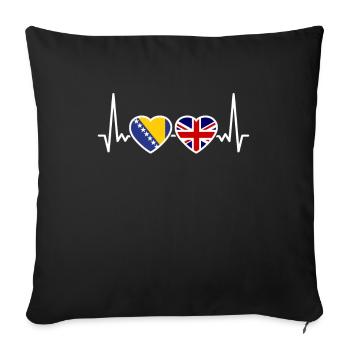 Bosnie Royaume-Uni Heartbeat Drapeau Britannique Bosniaque - Housse de coussin décorative 45 x 45 cm - noir - Devant