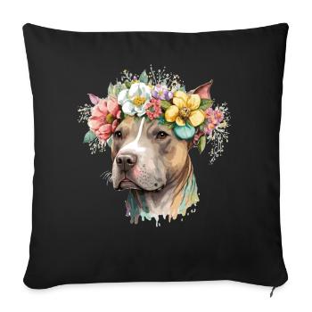 American Staffordshire Terrier Flower Crown Pet Do - Sofa pillowcase 17,3'' x 17,3'' (45 x 45 cm) - black - Front