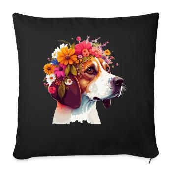 Fleur de beagle mignon Couronne Chien de race Floral Pupp - Housse de coussin décorative 45 x 45 cm - noir - Devant
