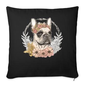 Mignon bouledogue français Frenchie fleur couronne chien de compagnie - Housse de coussin décorative 45 x 45 cm - noir - Devant