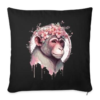 Mignon Aquarelle Fleur Singe Zodiaque Chinois Anima - Housse de coussin décorative 45 x 45 cm - noir - Devant