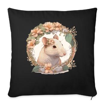 Watercolor Flower RatChinese Zodiac Animal Sign - Sofa pillowcase 17,3'' x 17,3'' (45 x 45 cm) - black - Front