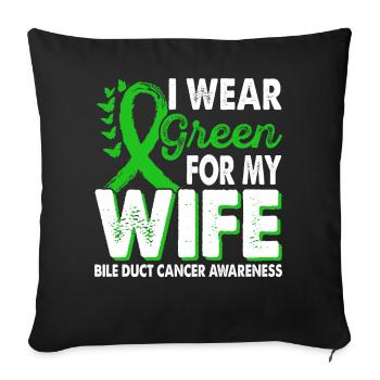 Portez du vert pour le cancer des voies biliaires de la femme - Housse de coussin décorative 45 x 45 cm - noir - Devant
